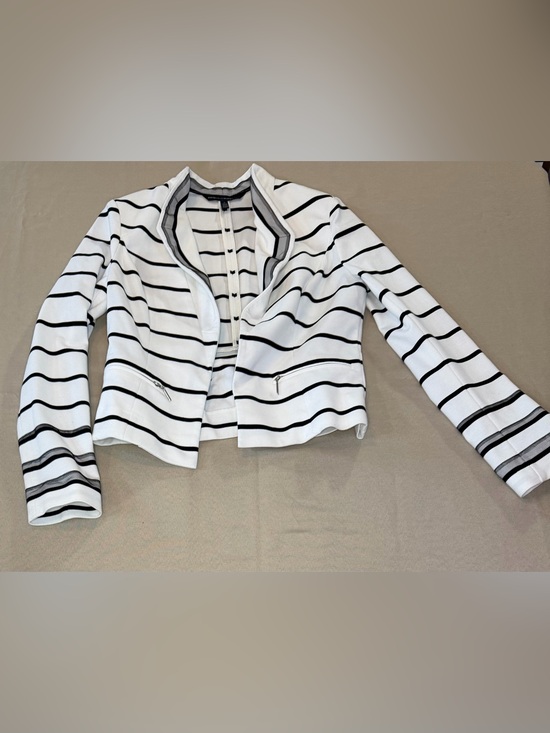 White House Black Market Jackets & Blazers - White House Black Market White and Black Striped Knit Blazer